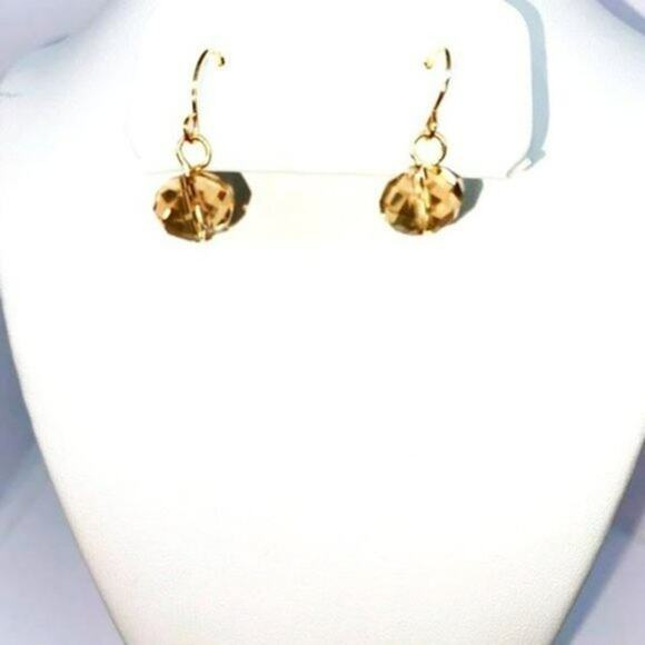 Gold-Tone Clear Amber Bead Dangle Earrings - Picture 2 of 6